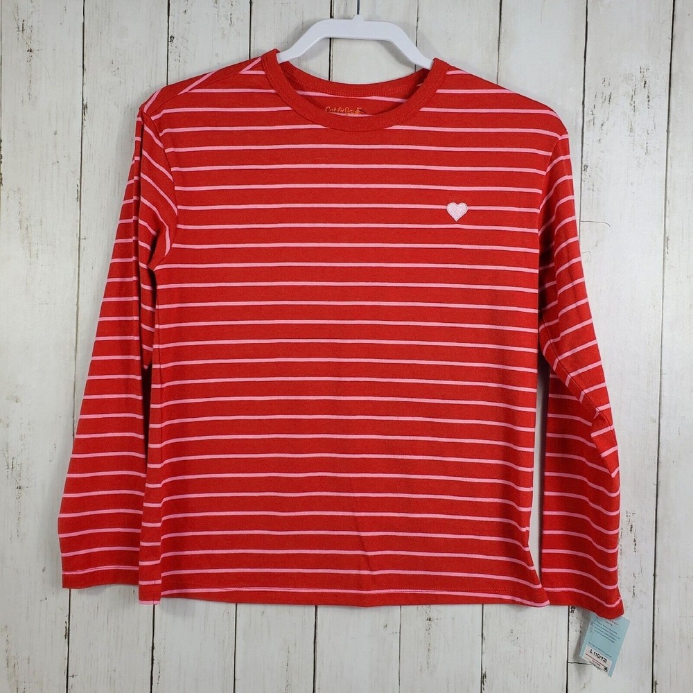 Cat & Jack Long-Sleeve Red Heart Shirt Girls L 10/12 NWT Cotton Polyester